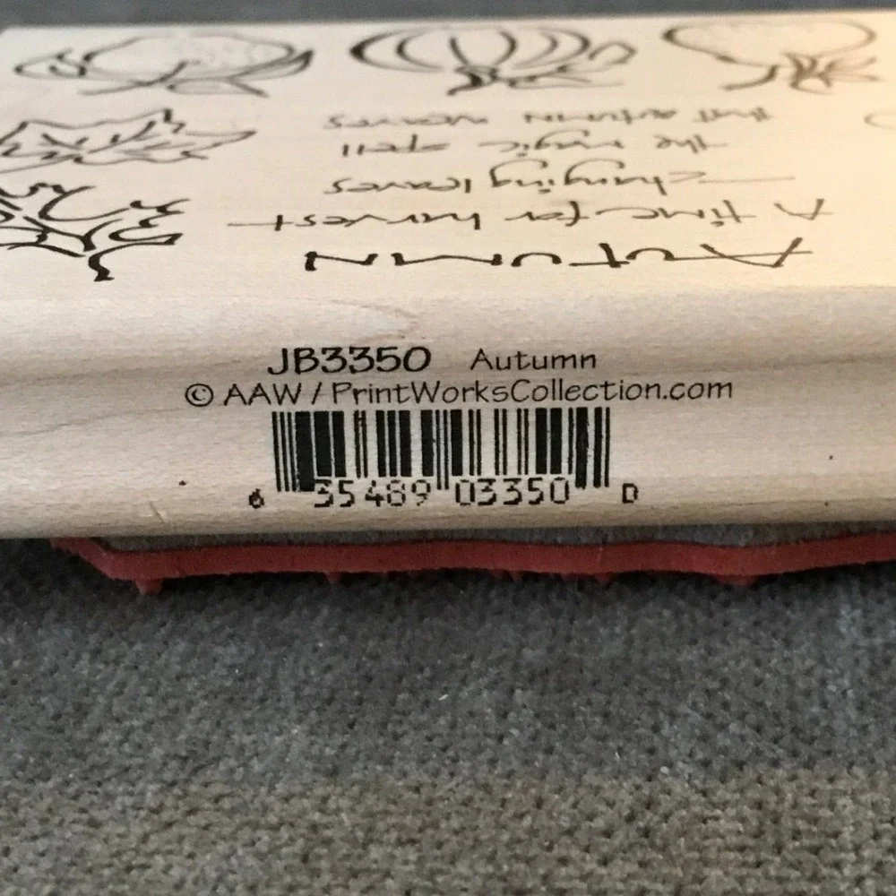 Autumn Harvest Rubber Stamp Wood Block Craft Leaves Pumpkin Thanks‎ Quote